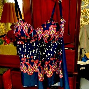 Navy swimsuit with pink flowers